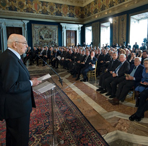 Il Presidente Giorgio Napolitano durante il suo intervento in occasione della Giornata dell'Informazione