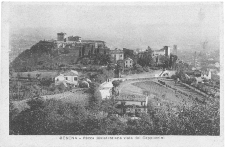 Panorama, dal colle dei Cappuccini, con la Rocca Malatestiana. 