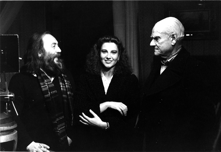 La disubbidienza di Aldo Lado (1981) con Aldo Lado e Alberto Moravia in visita al set [ph. Gianni Vino]