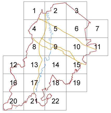 Mappa del Comune di Cesena suddivisa in quadranti