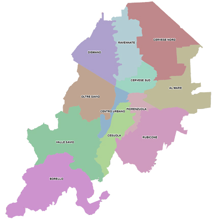 Mappa del Comune di Cesena suddivisa in quadranti